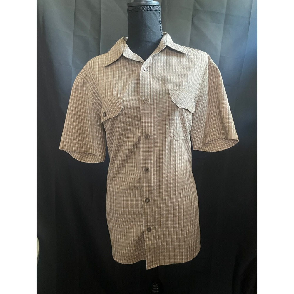 Urban Up Men's Plaid Button-Up Shirt Tan‎ Short Sleeve Workwear Western M